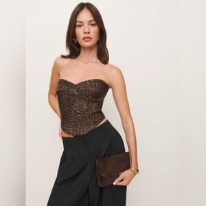 Reformation Leopard Print Strapless Corset Top